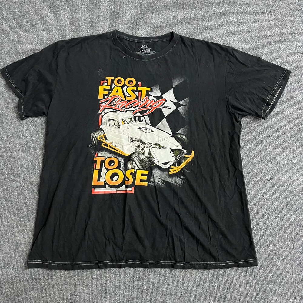Unbranded T-Shirt Mens Size XL Black Too Fast Racing Graphic Short Sleeve Tee